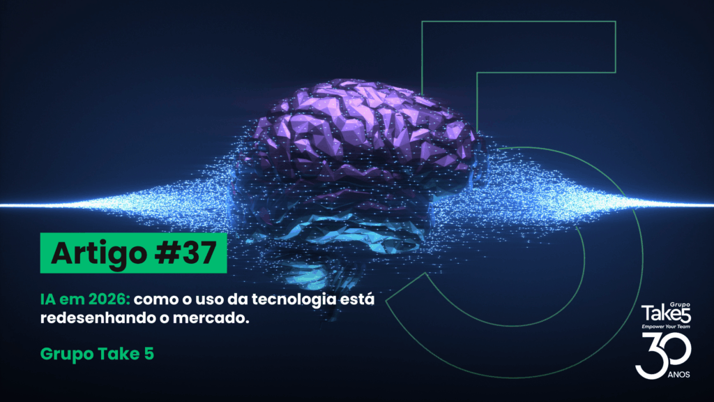Ilustração de Inteligência Artificial no contexto de mercado em 2026 com gráficos e tecnologia